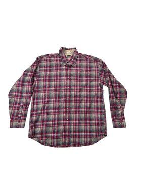 Haggar Forever New Mens Large Plaid Button-Down Shirt Red/Beige Long-Sleeve